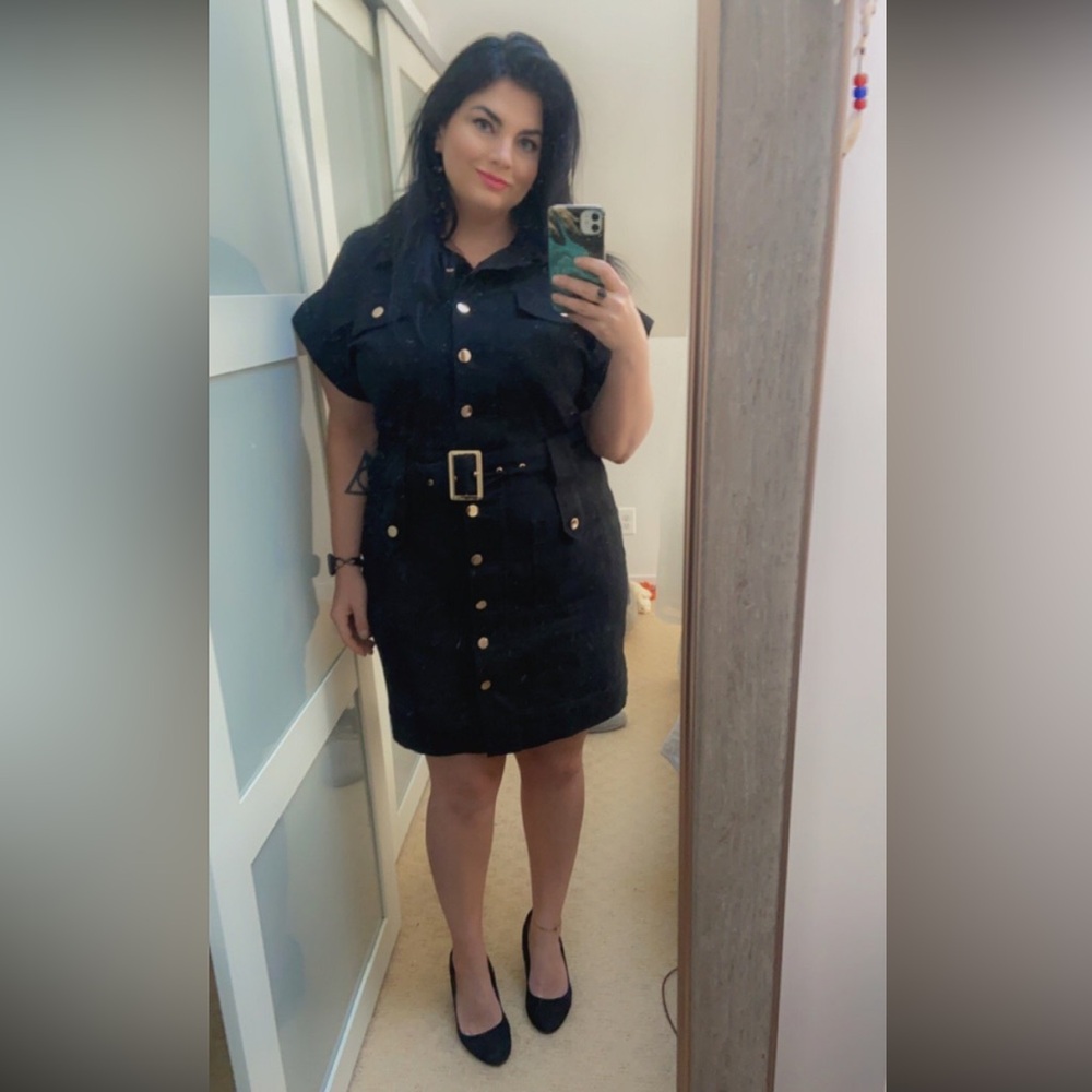 City Chic Black Mini Dress with Gold Accents